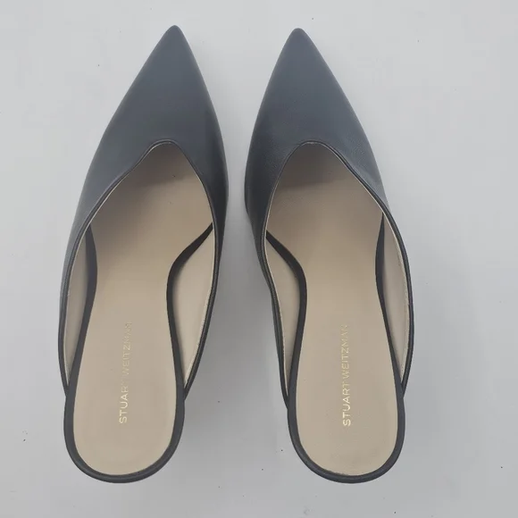 STUART WEITZMAN LEATHER LULA POINTED TOE PUMP IN BLACK 9.5 B MULE - Picture 9 of 12